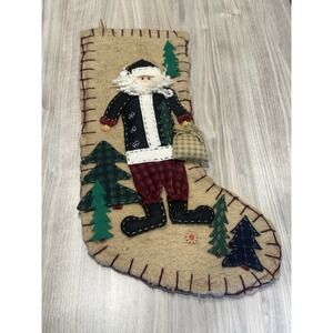 World Bazaar‎ Christmas Stocking Santa Primitive Country Rustic 21.5"